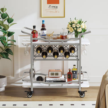 Silver bar cart with best sale wine rack